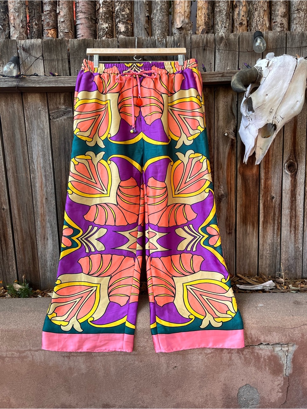 Zara Wide-Leg Printed Palazzo Pants - Purple, Pink & Yellow